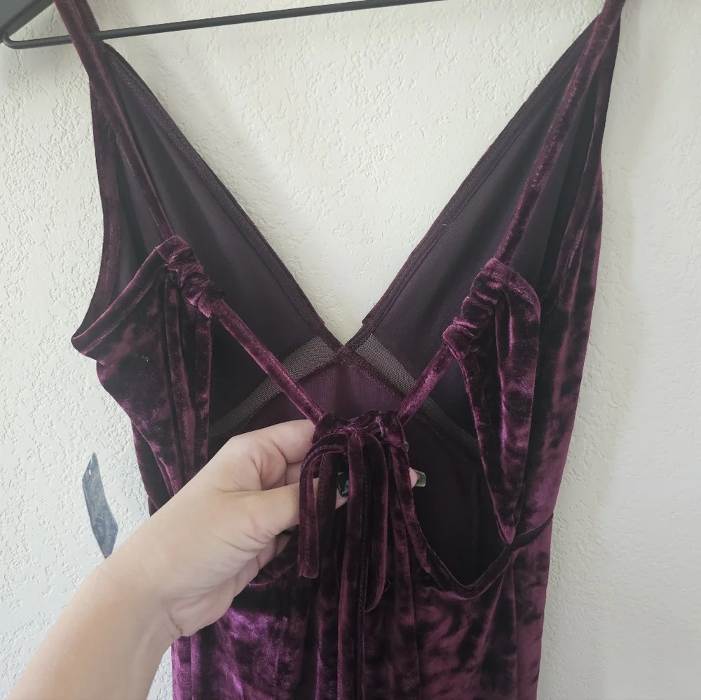 Free People Low Key Crushin Velvet Dress in Pomegranate Wine - Picture 7 of 8